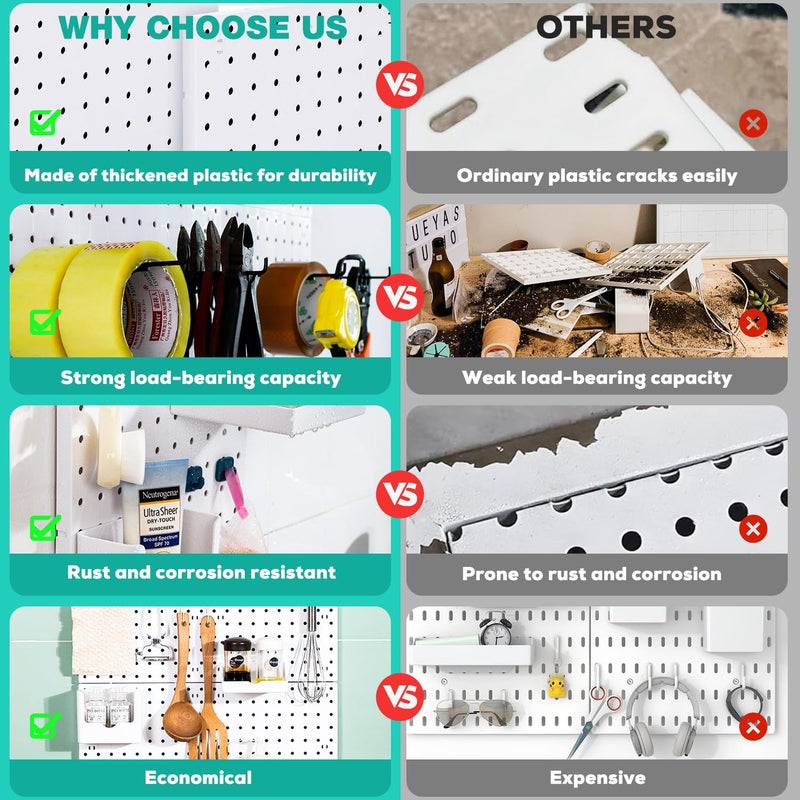 BOLUTDIF 6Pcs Peg board  Pegboard Wall Organizer Panels  Wall Mount Display Small Pegboard Kits  Pegboard  Peg Boards for Wall Craft Room  for Kitchen  Garage  Workshop  Tool Accessories - White Pegboard - Image 3